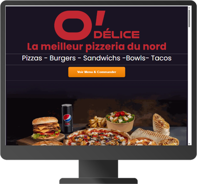Site de commande de O'Délice, affiché sur un écran d'ordinateur