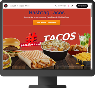 Site de commande de Hashtag Tacos, affiché sur un écran d'ordinateur