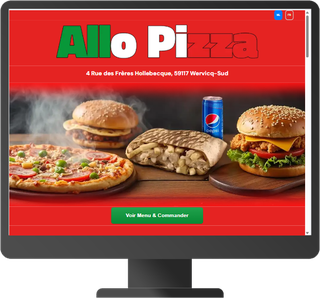 Site de commande de Allo Pizza, affiché sur un écran d'ordinateur